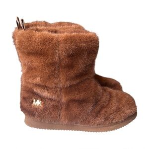 MICHAEL Michael Kors Faux Fur Stark Logo Tab Slipper Booties Brown Womens 9 $135